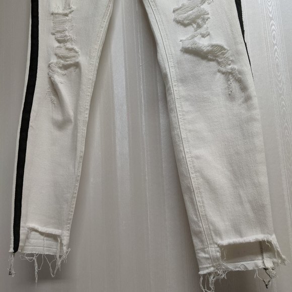 Express Jeans Women 2 Stretch Cropped Legging Mid-Rise Distressed White Denim - Picture 6 of 10
